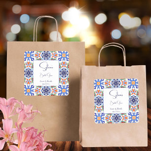 Adesivo Quadrado Azulejos coloridos mexicanos azuis, lembrancinha d