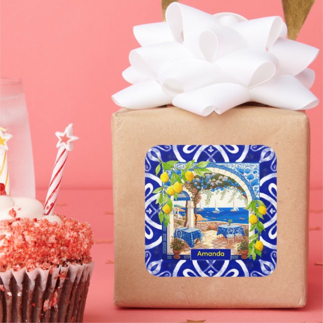 Adesivo Quadrado Azulejos de citrinos majolica do Mediterrâneo sici (Festa)