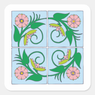 Adesivo Quadrado Azulejos de flor flower tiles