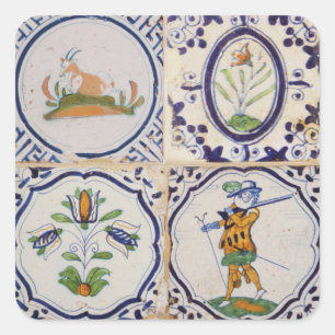 Adesivo Quadrado Azulejos Holandeses Antigos Delft do século XVII a