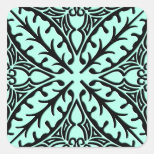 Adesivo Quadrado Azulejos marroquinos - azul aqua e preto