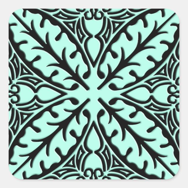 Adesivo Quadrado Azulejos marroquinos - azul aqua e preto (Frente)