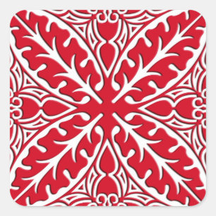 Adesivo Quadrado Azulejos marroquinos - vermelho escuro e branco
