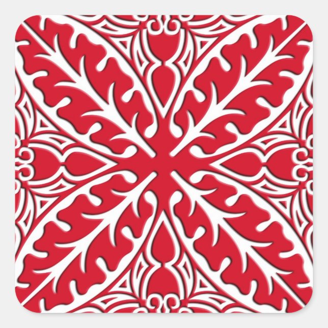Adesivo Quadrado Azulejos marroquinos - vermelho escuro e branco (Frente)