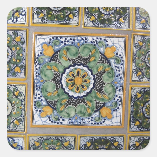 Adesivo Quadrado Azulejos mexicanos do estilo Talavera (Frente)