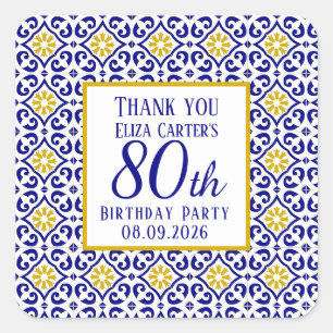 Adesivo Quadrado Azulejos Portugueses 80 Azul Aniversário Mediterrâ