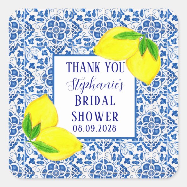 Adesivo Quadrado Azulejos Portugueses Limão Chuveiro de Noiva Medit (Frente)