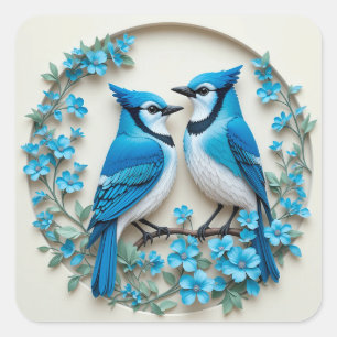 Adesivo Quadrado Azulões no Galho 🐦 Arte Vibrante de Pássaros da N