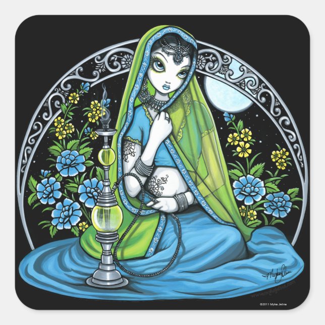 Adesivo Quadrado "Azura" Flor Hindi Hookah Princesa Fae Stickers (Frente)