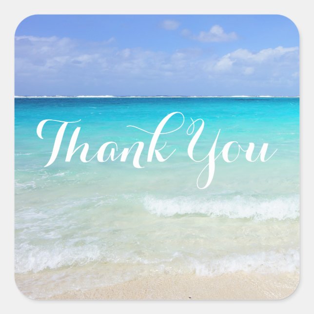 Adesivo Quadrado Azure Blue Caribe Praia Tropical Obrigado (Frente)