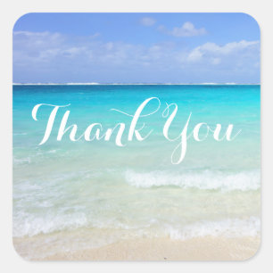 Adesivo Quadrado Azure Blue Caribe Praia Tropical Obrigado