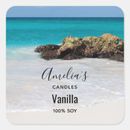 Adesivo Quadrado Azure Ocean Sandy Beach Photo - Candle Business