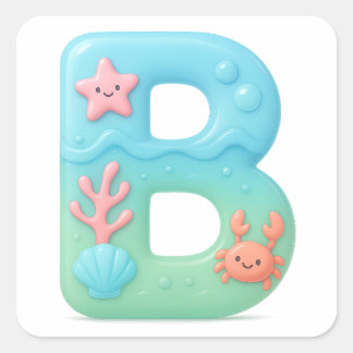 Adesivo Quadrado "B" Cute Bubble Letter - Underwater Sea Creature A