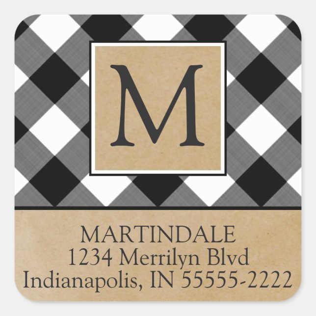 Adesivo Quadrado B&W Verificação de Buffalo e Endereço de Devolução (Frente)