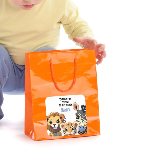 Adesivo Quadrado Baby Animal Safari Animal Festa de aniversário (Criador carregado)