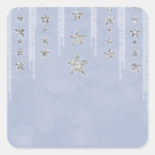Adesivo Quadrado Baby Blue & Silver Glitter Stars Doce 16 Festa (Frente)