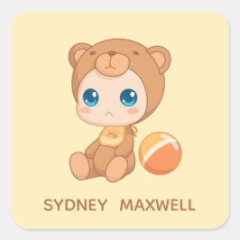 Adesivo Quadrado Baby Boy Bear Bear Jumptrata Nome Personalizado Am