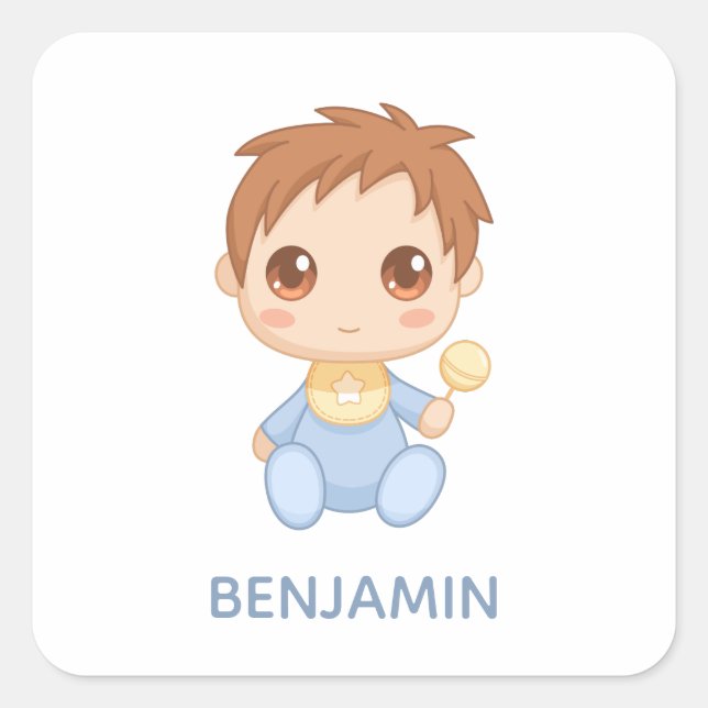 Adesivo Quadrado Baby Boy Blue Jumpcase Nome Personalizado (Frente)