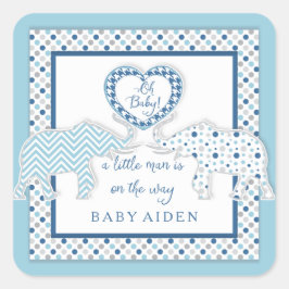 Adesivo Quadrado Baby Boy Elephant Themed Heart Chevron Art