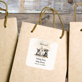 Adesivo Quadrado Baby Boy Puppy Dog Tails Chá de fraldas Obrigado