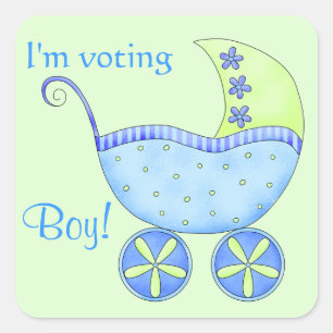 Adesivo Quadrado Baby Buggy Voting Boy Gender Reveparty