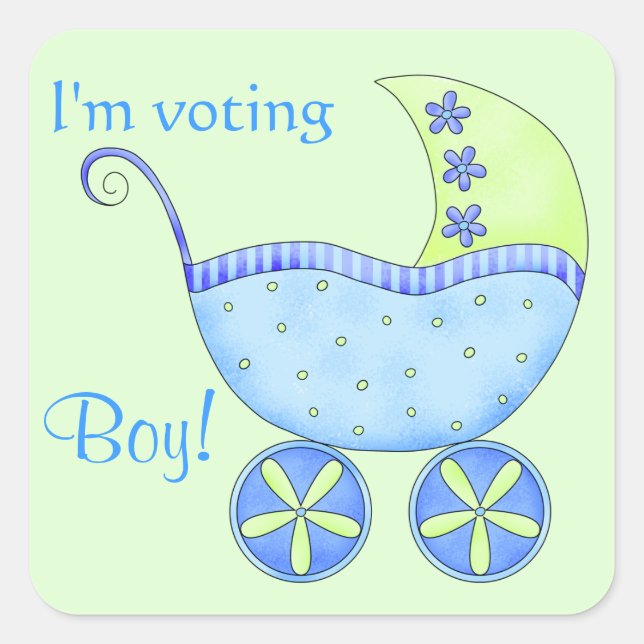 Adesivo Quadrado Baby Buggy Voting Boy Gender Reveparty (Frente)