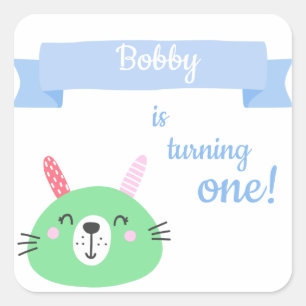 Adesivo Quadrado Baby Bunny Celebração do primeiro aniversario