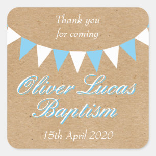 Adesivo Quadrado Baby Bunting Blue Baptism Christening Favor