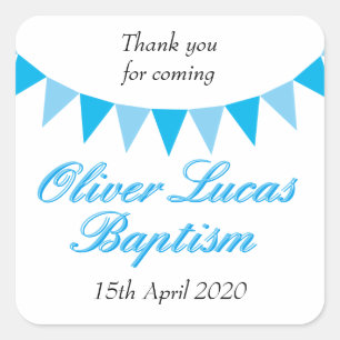 Adesivo Quadrado Baby Bunting Blue Baptism Christening Favor