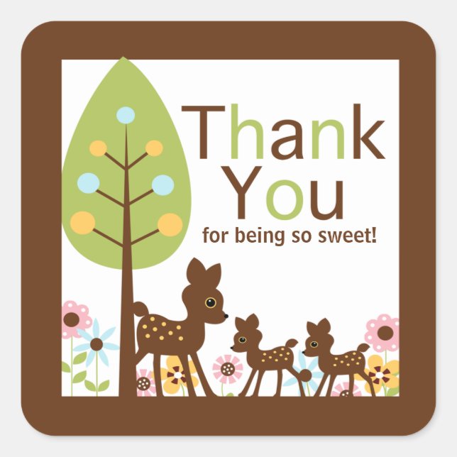 Adesivo Quadrado Baby Deer Twins Convite Múltiplo de Chá de fraldas (Frente)