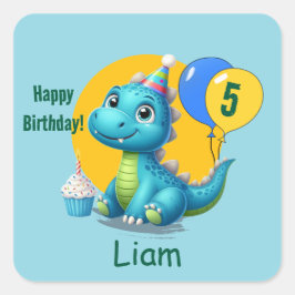 Adesivo Quadrado Baby Dino Birthday Sticker