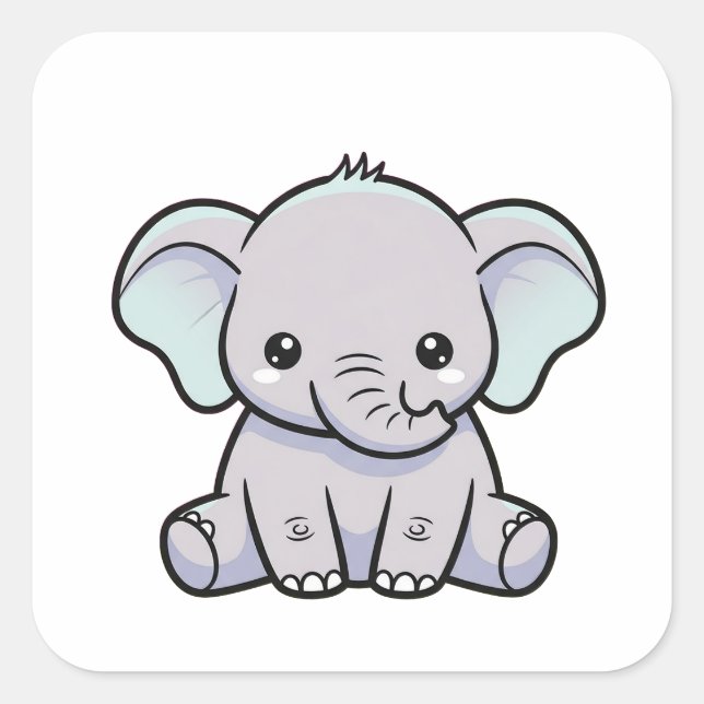 Adesivo Quadrado Baby Elephant – Cute Kawaii Illustration (Frente)