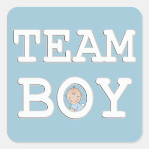 Adesivo Quadrado Baby Gender Revement Party Sticker, Team Boy