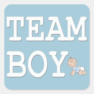 Adesivo Quadrado Baby Gender Revement Party Sticker, Team Boy
