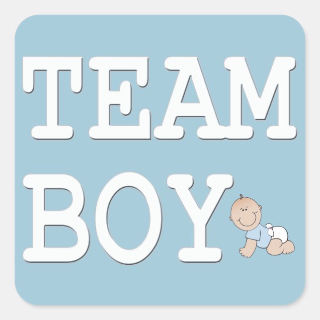 Adesivo Quadrado Baby Gender Revement Party Sticker, Team Boy (Frente)