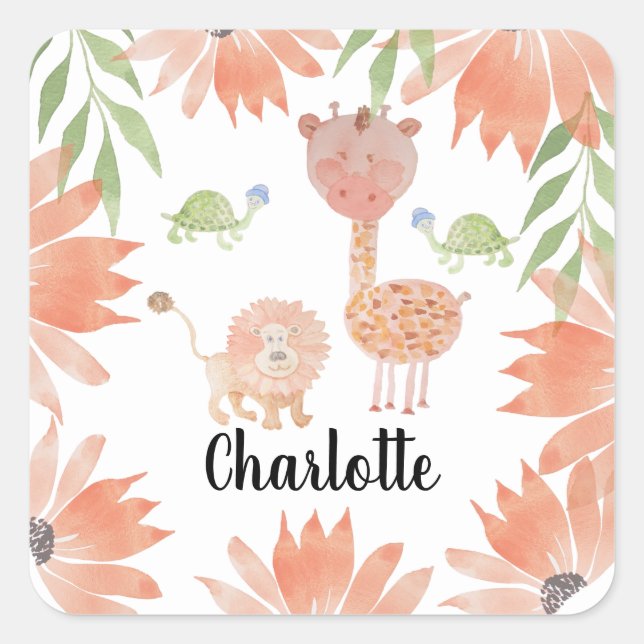 Adesivo Quadrado Baby Giraffe Watercolor, pintada à mão (Frente)