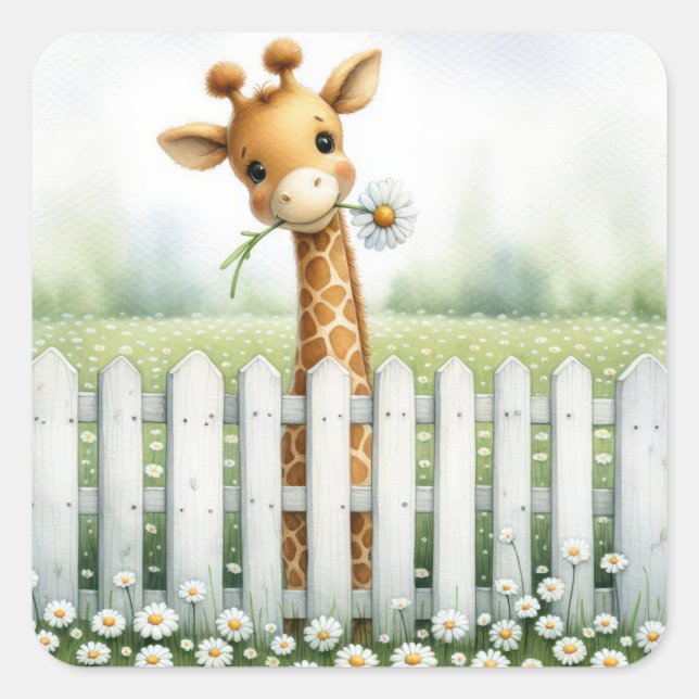 Adesivo Quadrado Baby Giraffe with Daisy (Frente)