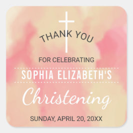 Adesivo Quadrado Baby Girl Christening Obrigado