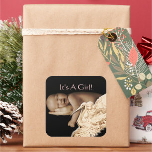 Adesivo Quadrado Baby Girl Stickers com sua foto de bebê