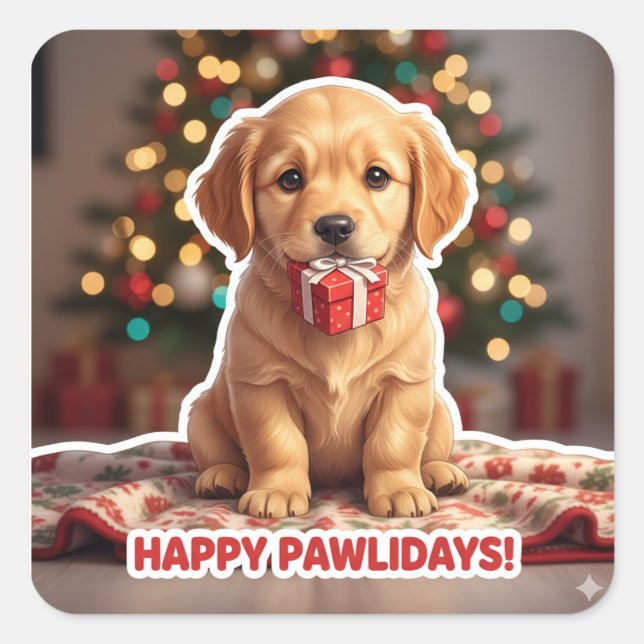 Adesivo Quadrado Baby Golden Retriever Gift Sticker (Frente)