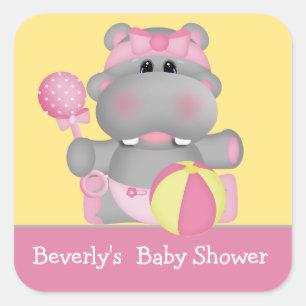 Adesivo Quadrado Baby Hippo Chá de fraldas Sticker