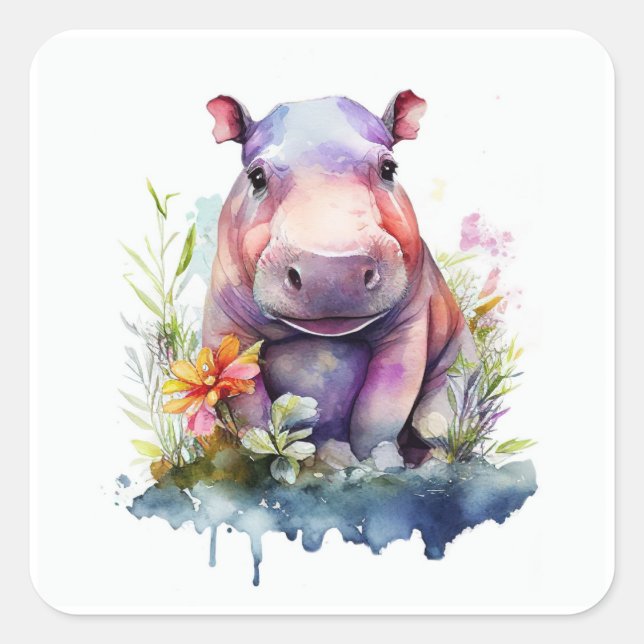 Adesivo Quadrado Baby Hippo Square Sticker (Frente)