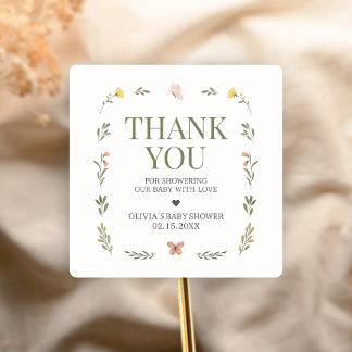 Adesivo Quadrado Baby in Bloom Wildflower Baby Shower