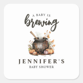 Adesivo Quadrado Baby Is Brewing Halloween Baby Shower