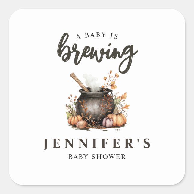 Adesivo Quadrado Baby Is Brewing Halloween Baby Shower (Frente)