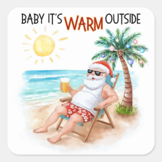 Adesivo Quadrado Baby It’s Warm Outside Tropical Christmas Santa
