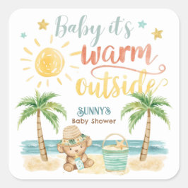 Adesivo Quadrado Baby It's Warm Outside Tropical Beach Baby Shower