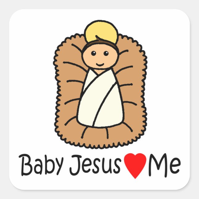 Adesivo Quadrado Baby Jesus Heart (Loves) Me (Frente)