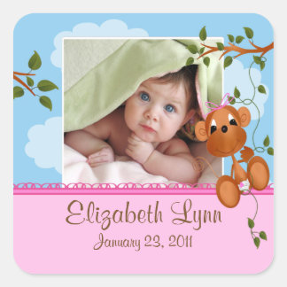 Adesivo Quadrado Baby Monkey Photo Birth Announker