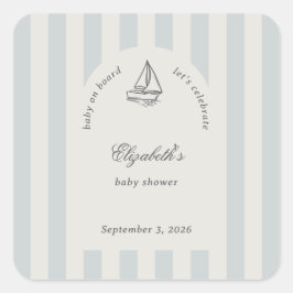 Adesivo Quadrado Baby On Board Elegant Blue Sailboat Baby Shower